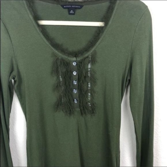 Banana Republic long sleeved Olive green ruffle bodice top Medium - Picture 4 of 6